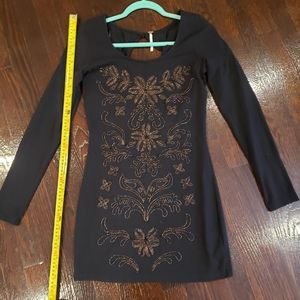 Free People black beaded fitted dress- M